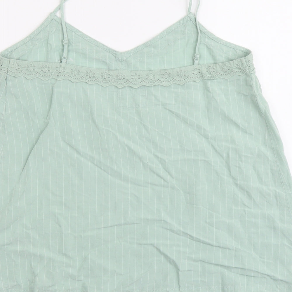 Marks and Spencer Womens Green Striped Viscose Camisole Tank Size 10 V-Neck - Lace Trim
