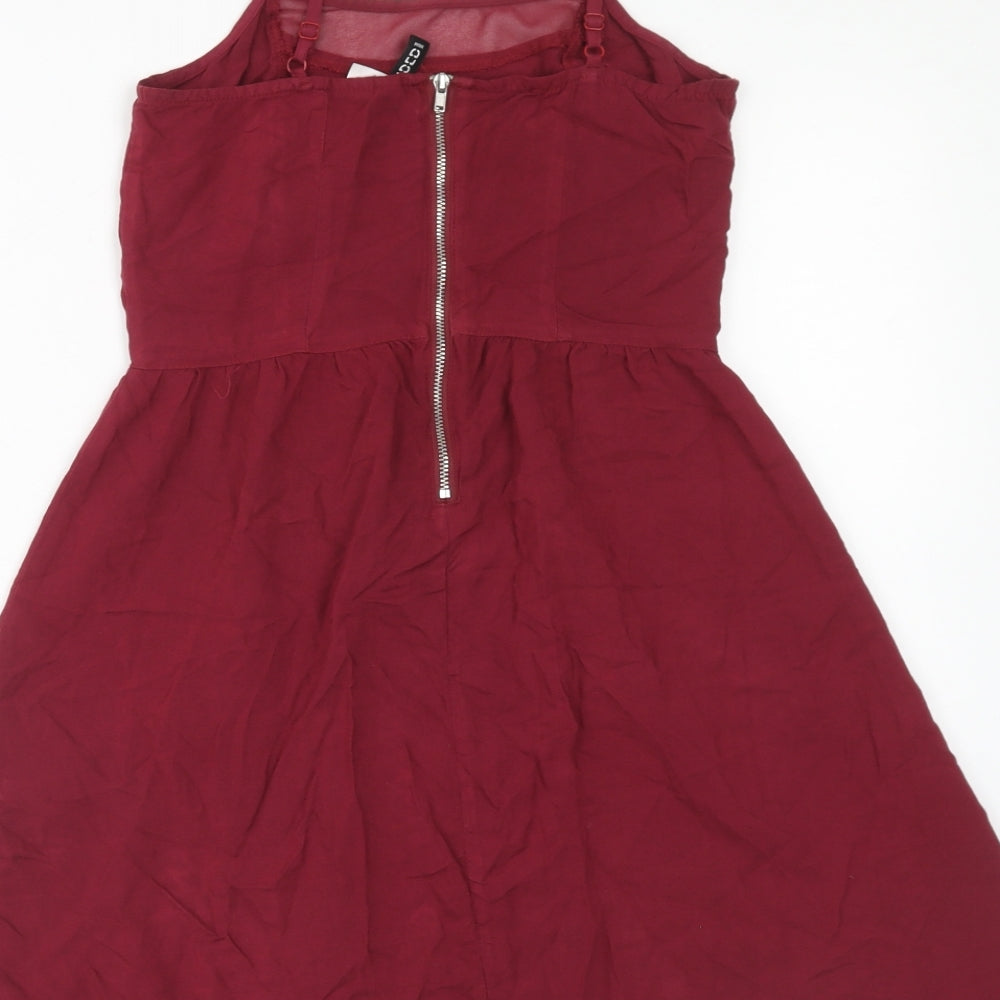 H&M Womens Red Viscose Mini Size 4 Square Neck Zip