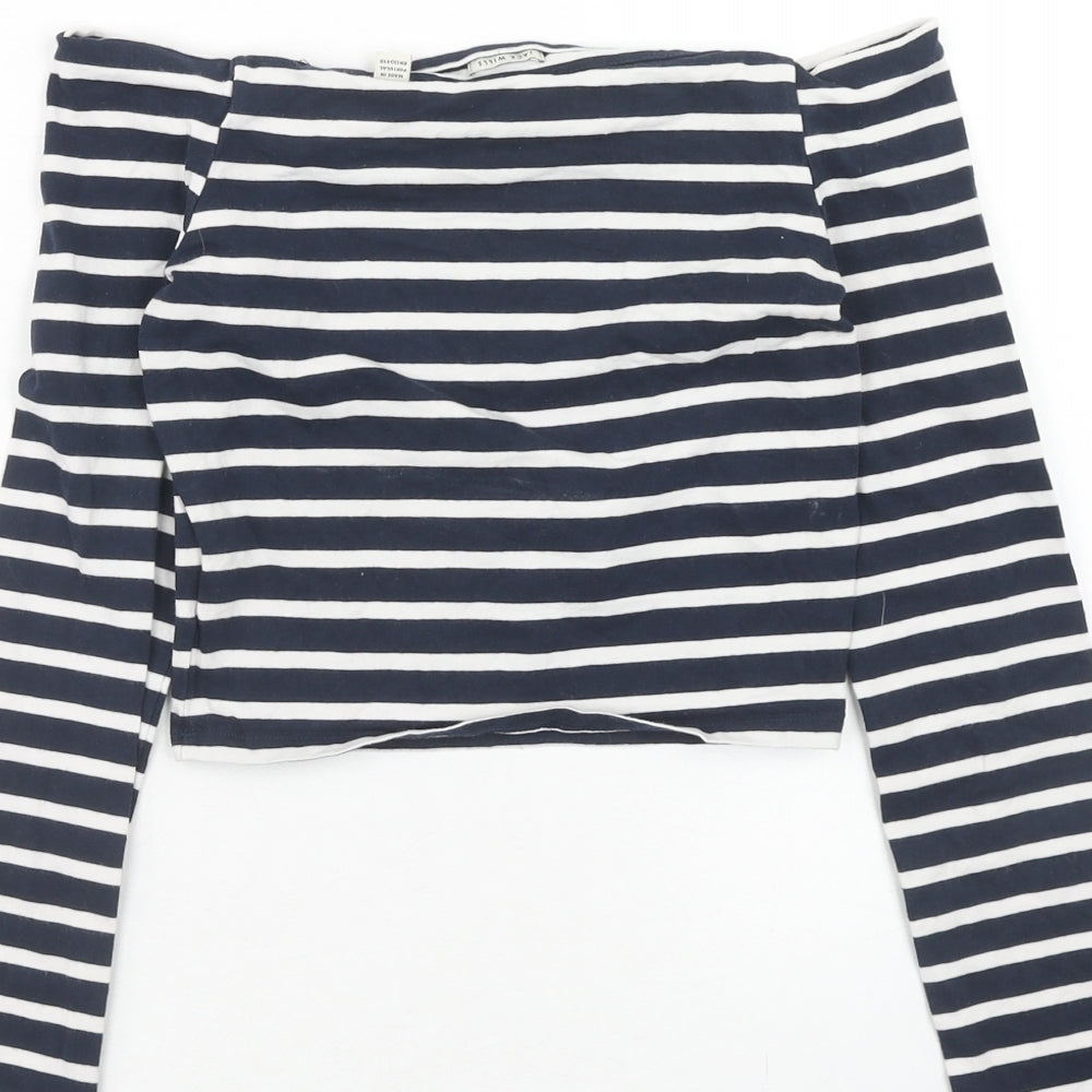 Jack Wills Womens Blue Striped Cotton Cropped Blouse Size 6 Off the Shoulder - Bardot