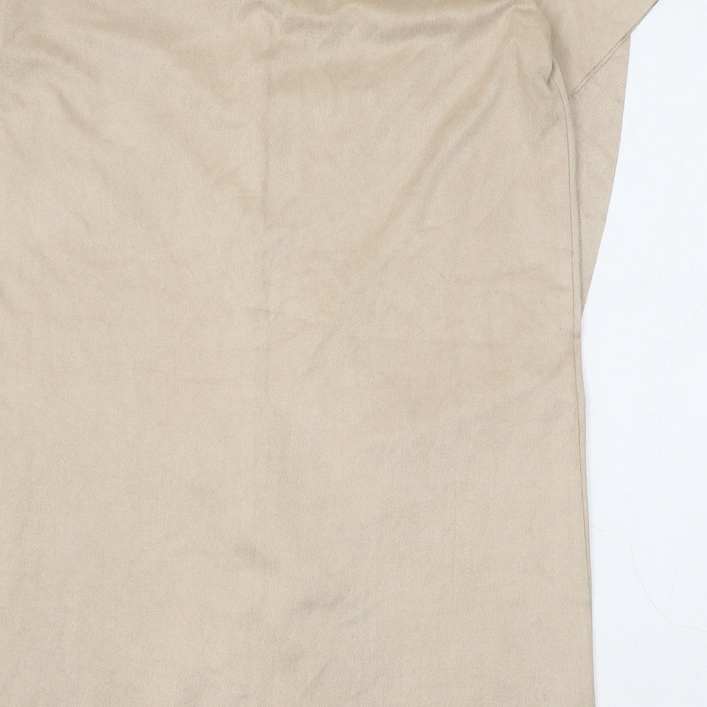 Zara Womens Beige Polyester Shift Size M V-Neck Zip