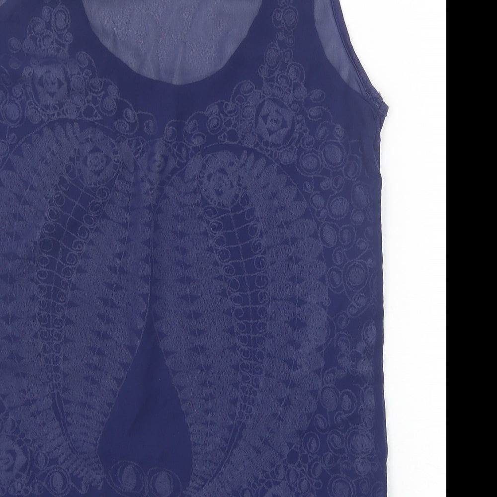 Stradivarius Womens Blue Geometric Polyester Basic Tank Size M Scoop Neck