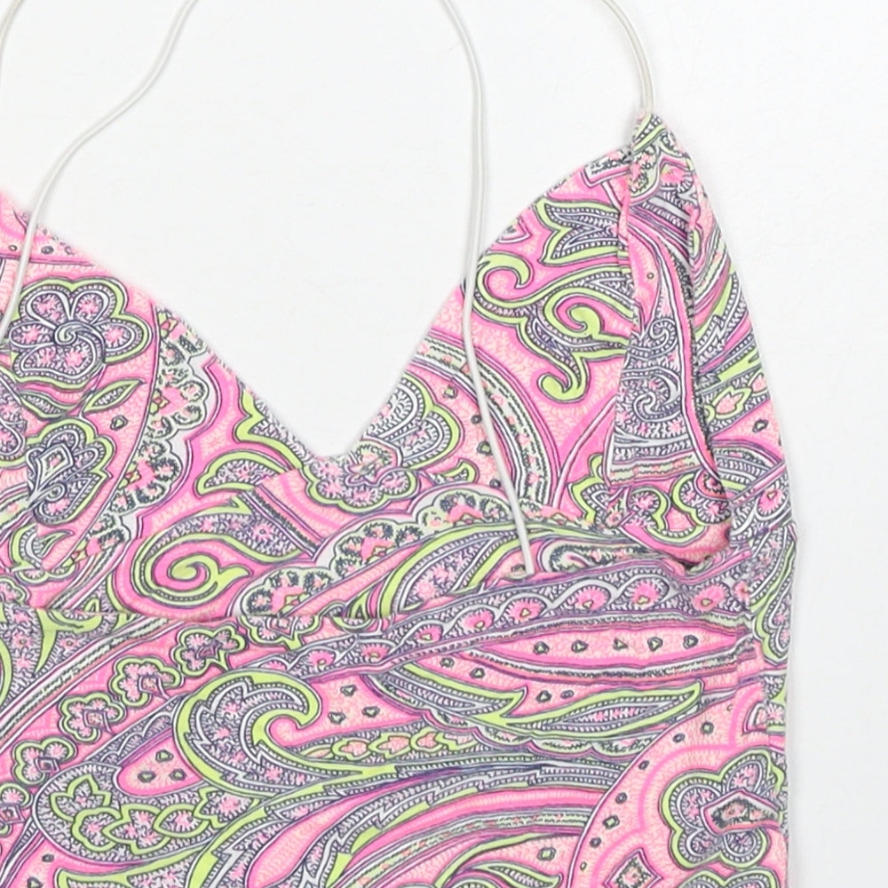 Missguided Womens Pink Paisley Viscose Cropped Tank Size 8 V-Neck