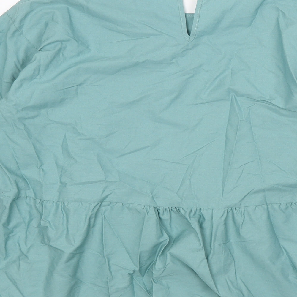 Marks & Spencer Womens Green 100% Cotton Basic Blouse Size 12 Scoop Neck - Smock