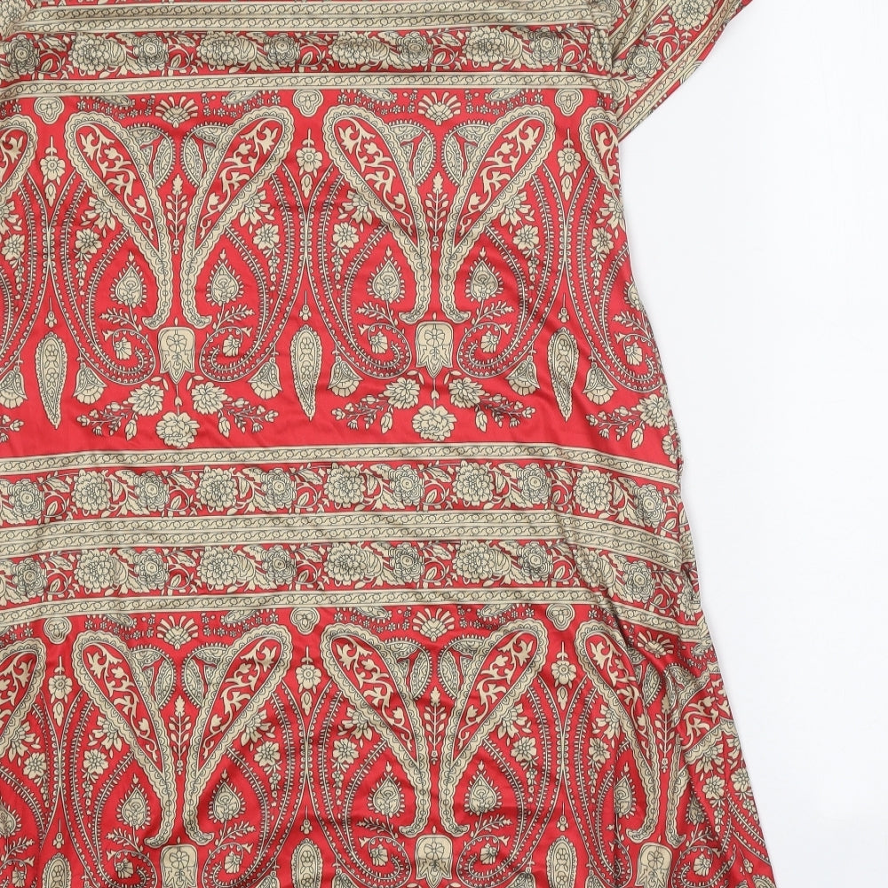 Preworn Womens Red Paisley Polyester A-Line Size M Boat Neck Pullover