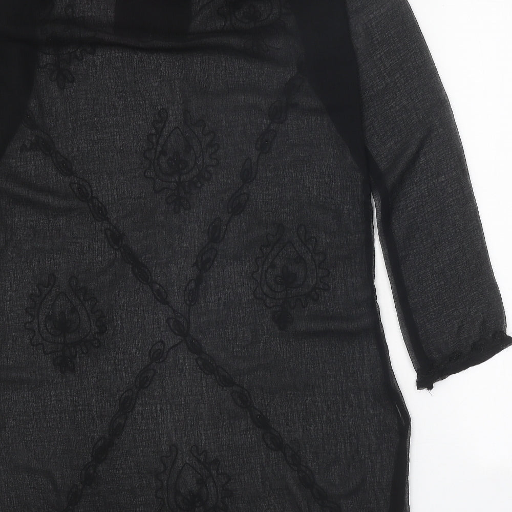 Long Beach Oceanic Womens Black Polyester Kaftan Size S V-Neck Pullover - Beach Cover Up