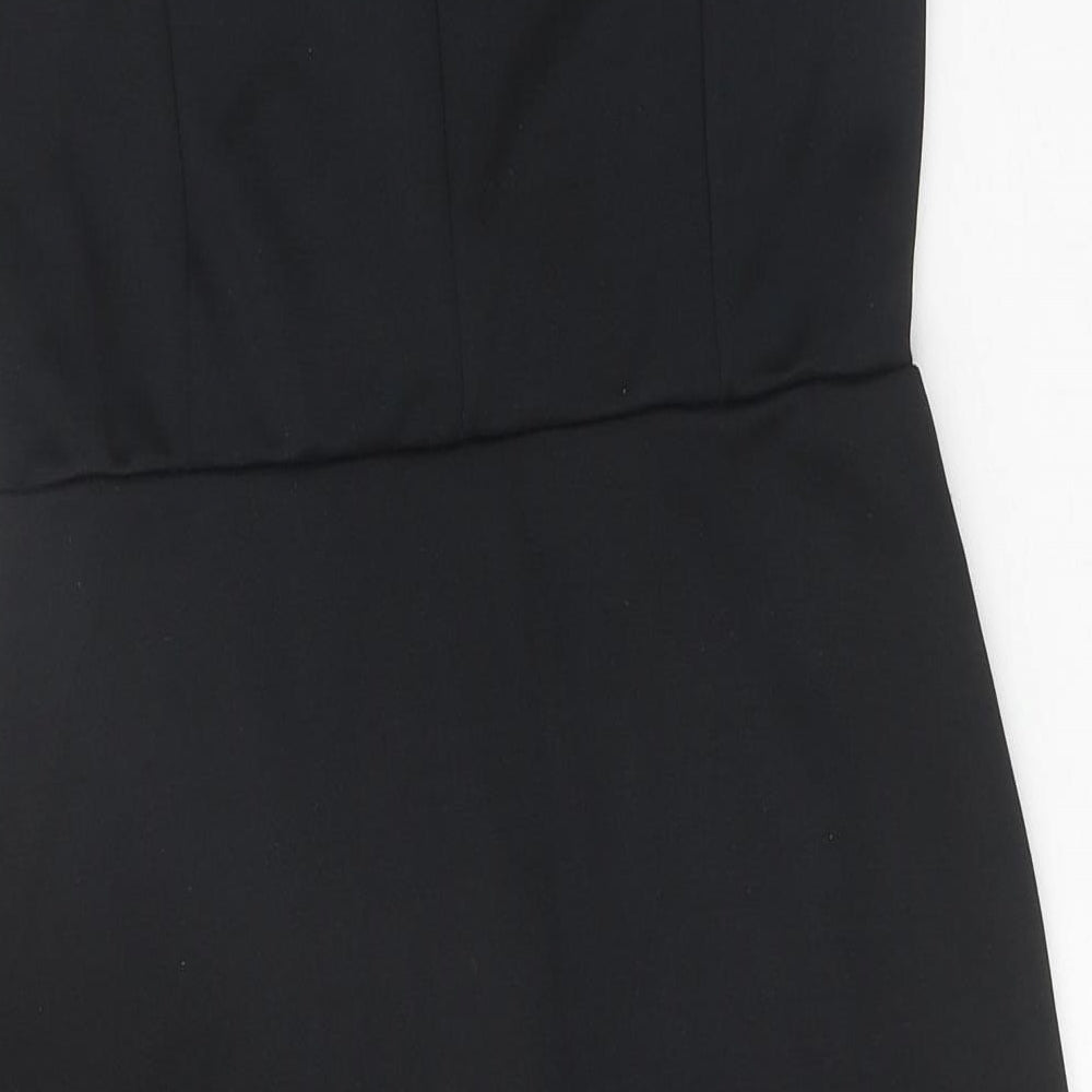 Miss Selfridge Womens Black Herringbone Polyester Bodycon Size 14 Off the Shoulder Pullover