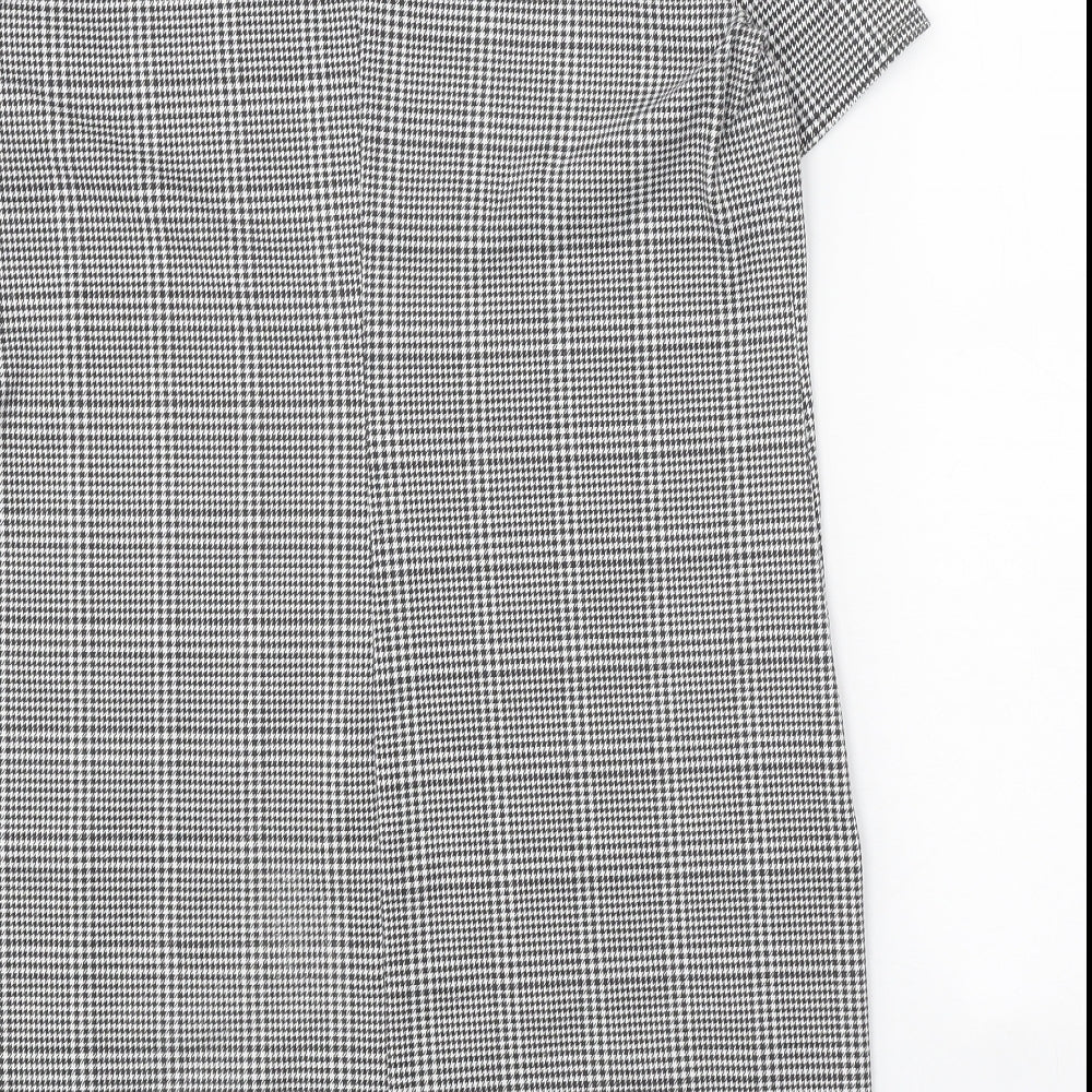 New Look Womens Black Check Polyester Shift Size 14 Boat Neck Pullover