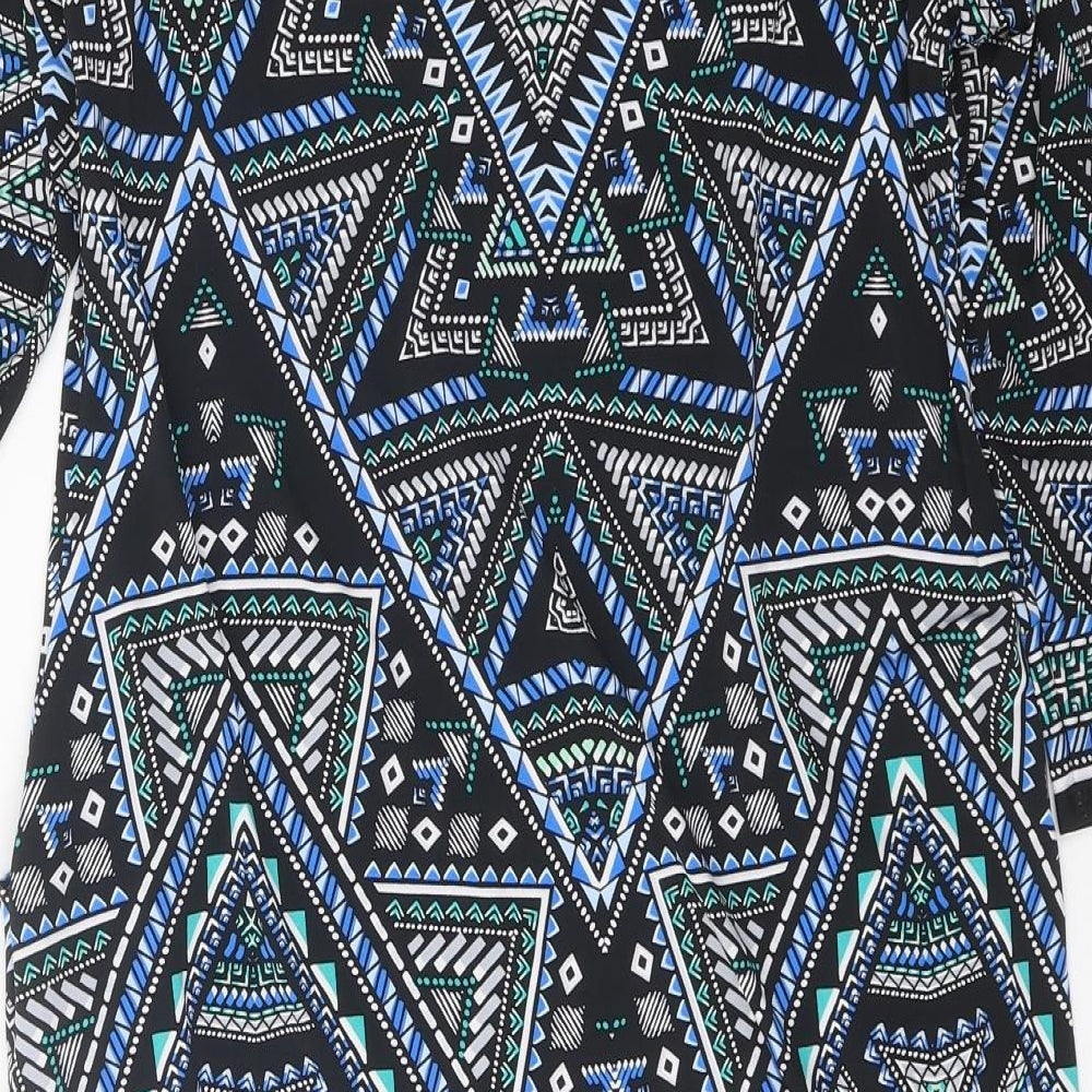 M&Co Womens Black Geometric Polyester A-Line Size 12 Boat Neck Pullover