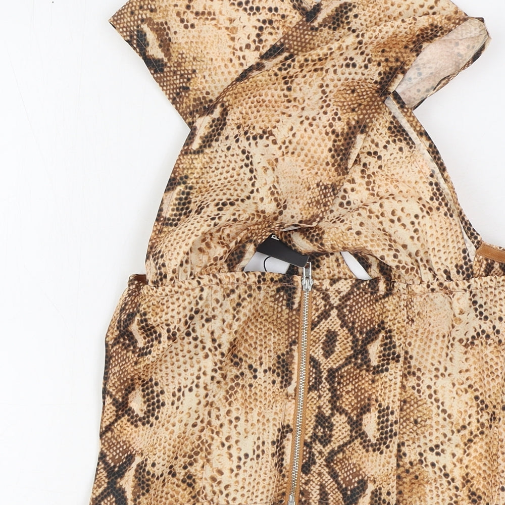 PRETTYLITTLETHING Womens Brown Animal Print Polyester Cropped Tank Size 6 Sweetheart - Snake Skin Print