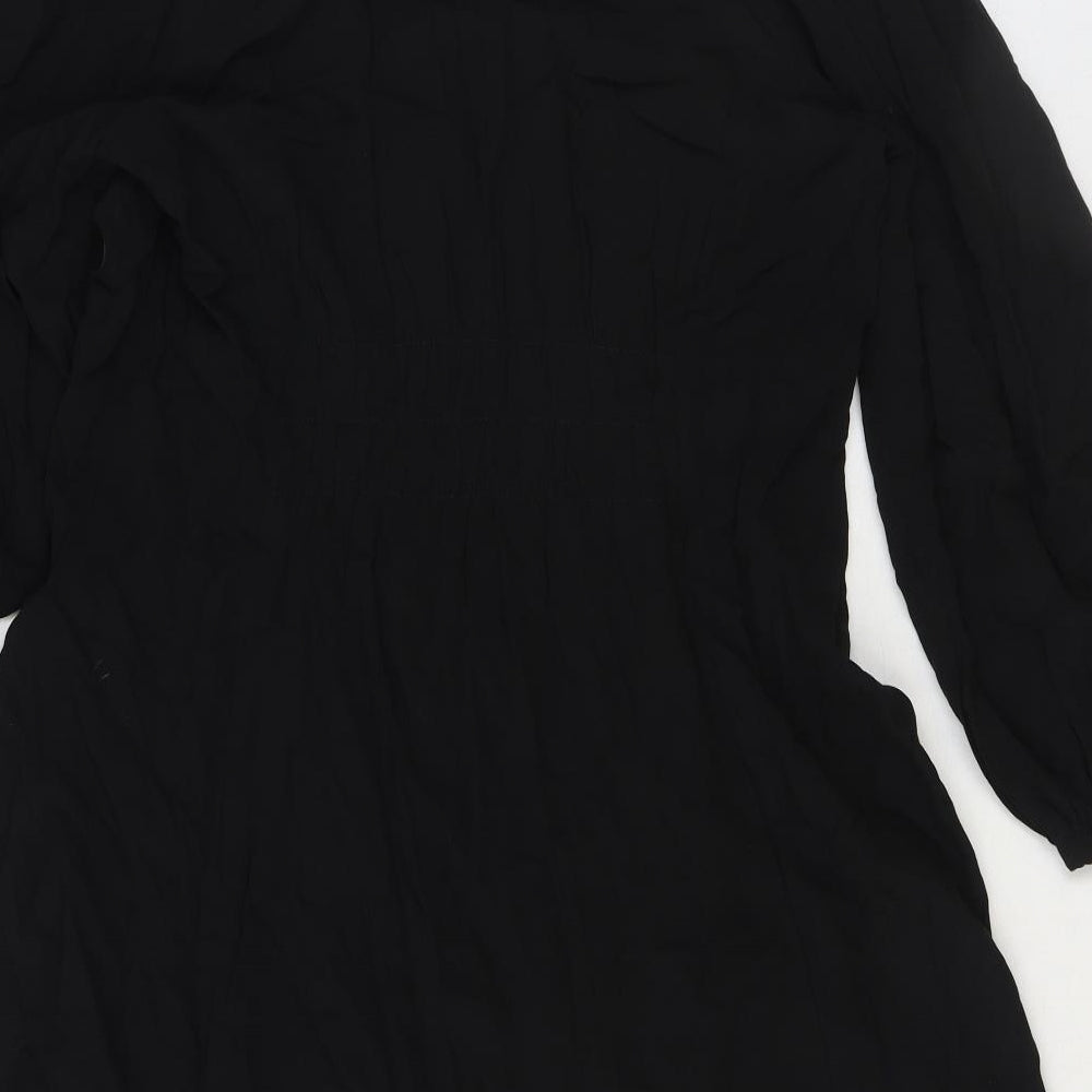 MNG Womens Black Viscose A-Line Size L V-Neck Button