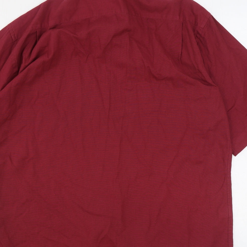 Marks & Spencer Mens Red Cotton Button-Up Size 16.5 Collared Button