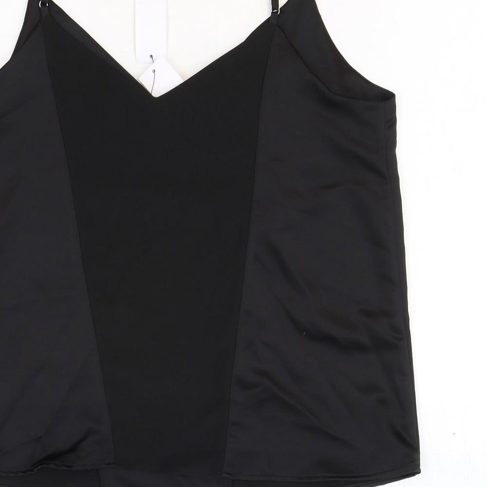 Topshop Womens Black Polyester Camisole Tank Size 10 V-Neck - Cropped