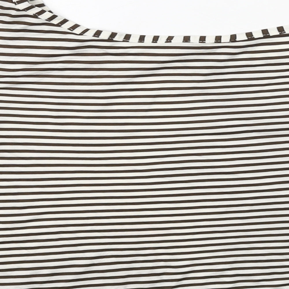 French Connection Womens White Striped Polyester Cropped Blouse Size S Boat Neck