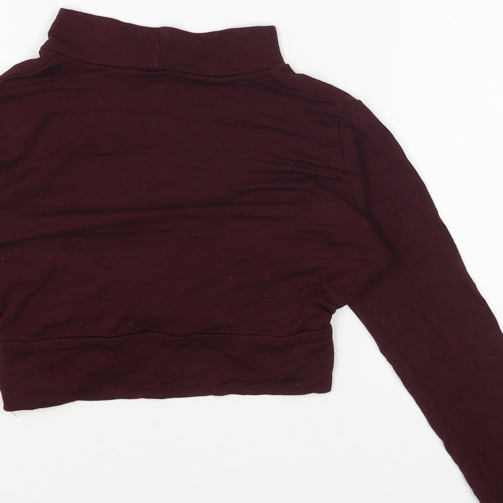 Topshop Womens Red Cotton Cropped Blouse Size 4 High Neck - Knot Front
