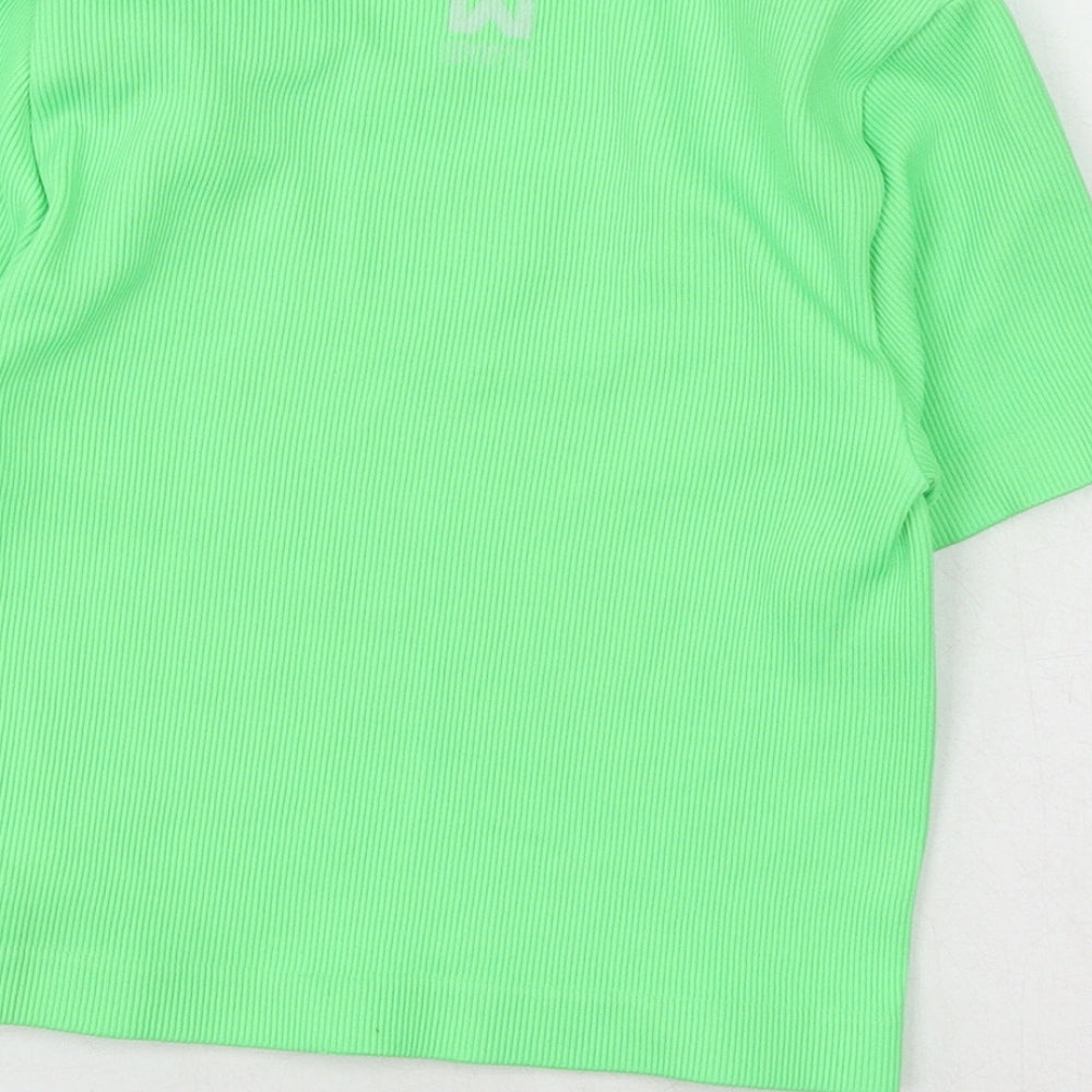 Missguided Womens Green Polyamide Cropped T-Shirt Size S Scoop Neck - Ribbed