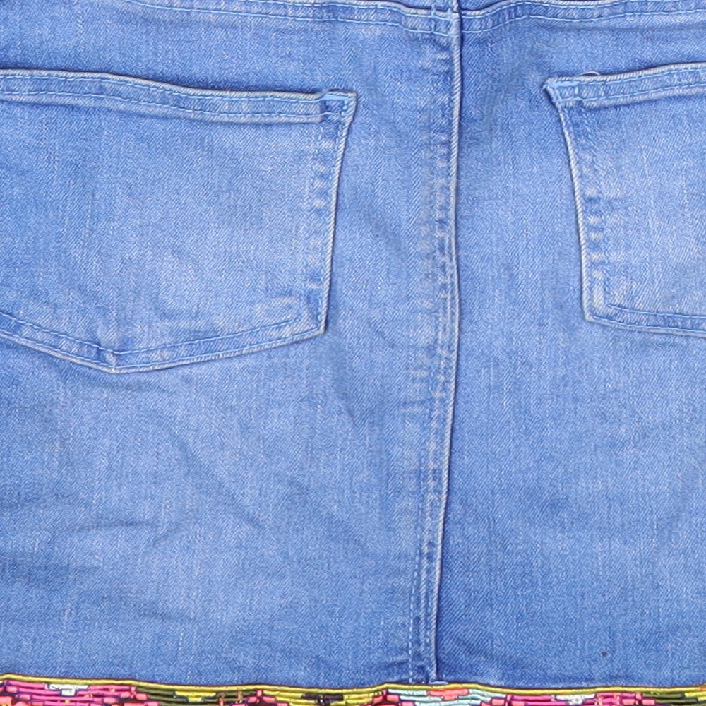 River Island Girls Blue Geometric Cotton Straight & Pencil Skirt Size 12 Years Regular Snap