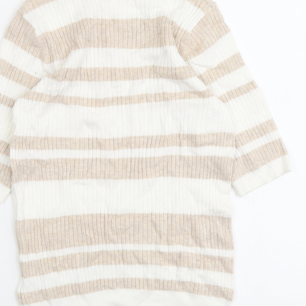 Marks & Spencer Womens Beige Scoop Neck Striped Viscose Pullover Jumper Size 8
