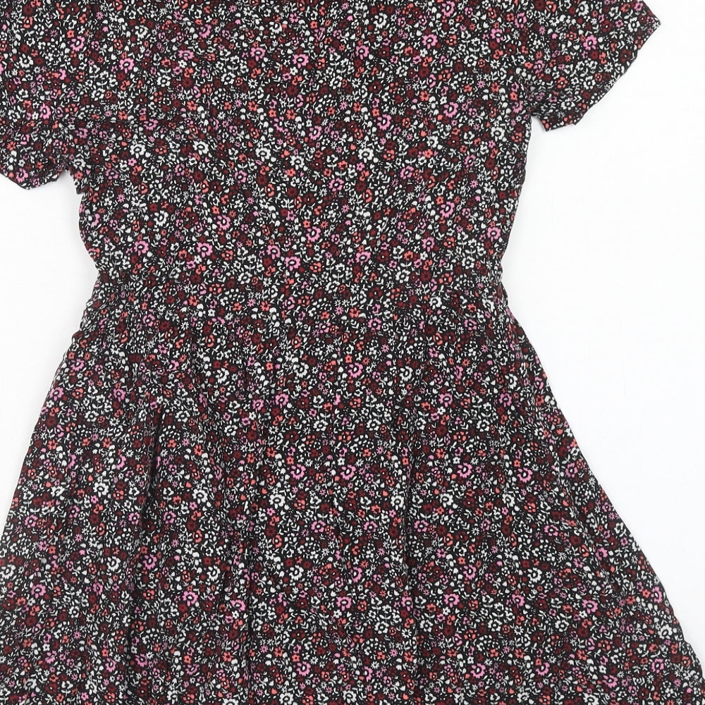 H&M Womens Multicoloured Floral Viscose A-Line Size 4 Boat Neck Pullover