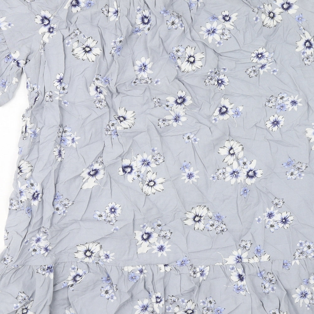 New Look Womens Blue Floral Viscose Mini Size 6 Boat Neck Pullover