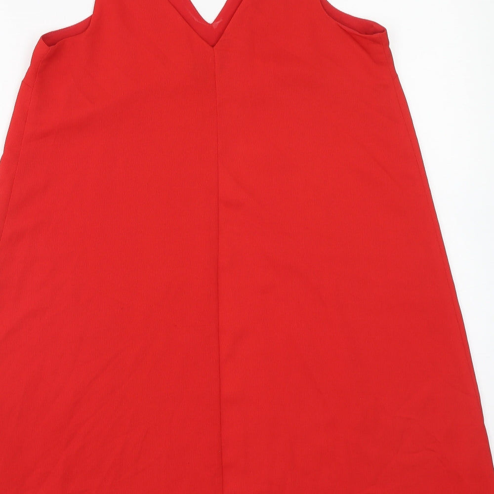 River Island Womens Red Polyester Trapeze & Swing Size 10 V-Neck Pullover