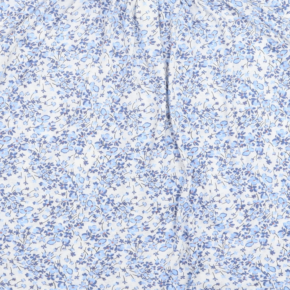 H&M Womens Blue Floral Polyester Basic Blouse Size S Boat Neck