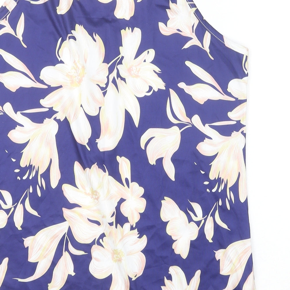 Preworn Womens Blue Floral Cotton Basic Tank Size XL V-Neck