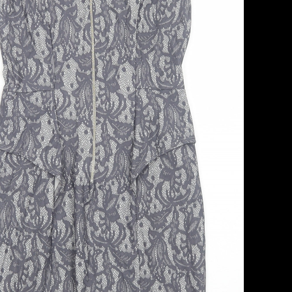 Woolworths Womens Grey Geometric Polyester A-Line Size M Round Neck Zip