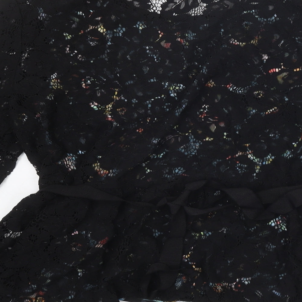 French Connection Womens Black Floral Polyester Basic Blouse Size M Boat Neck
