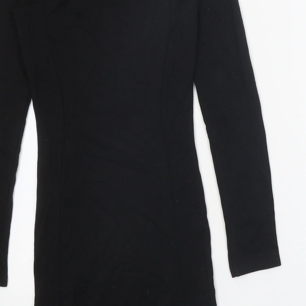 Divided Womens Black Geometric Viscose Bodycon Size 8 Boat Neck Pullover