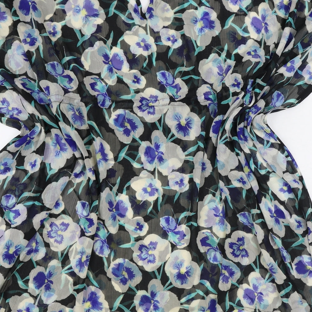 Debenhams Womens Blue Floral Viscose Tunic Blouse Size L V-Neck