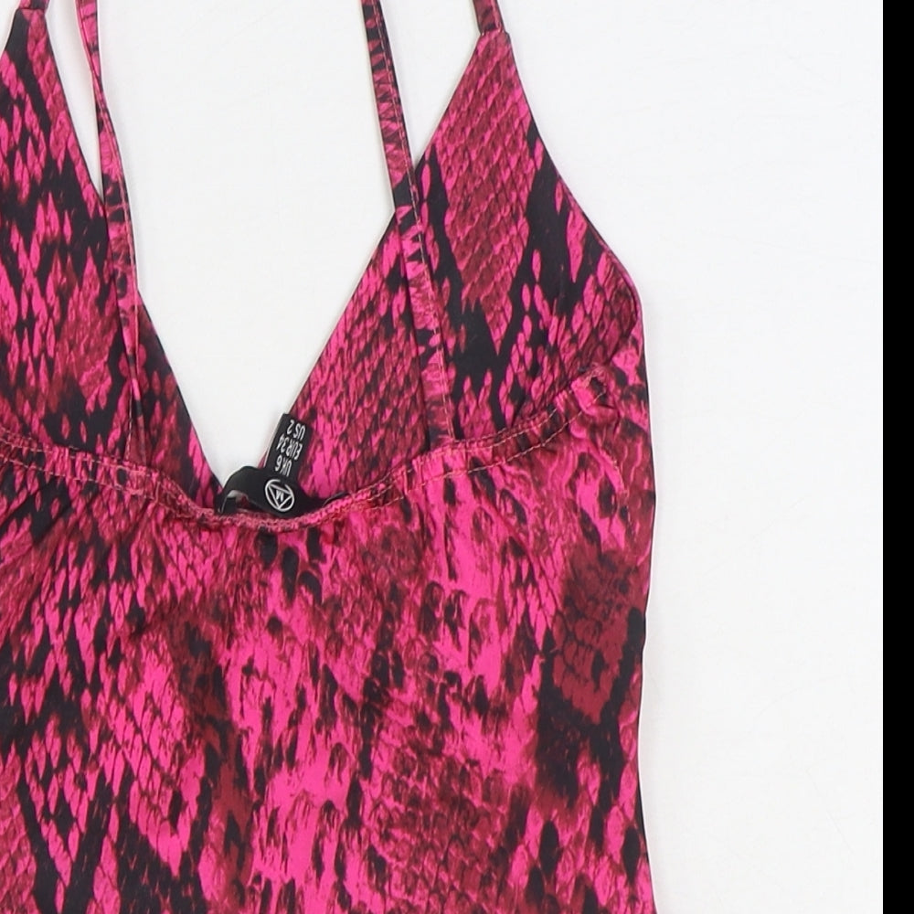 Missguided Womens Pink Animal Print Polyester Cropped Tank Size 6 V-Neck - Snake Print