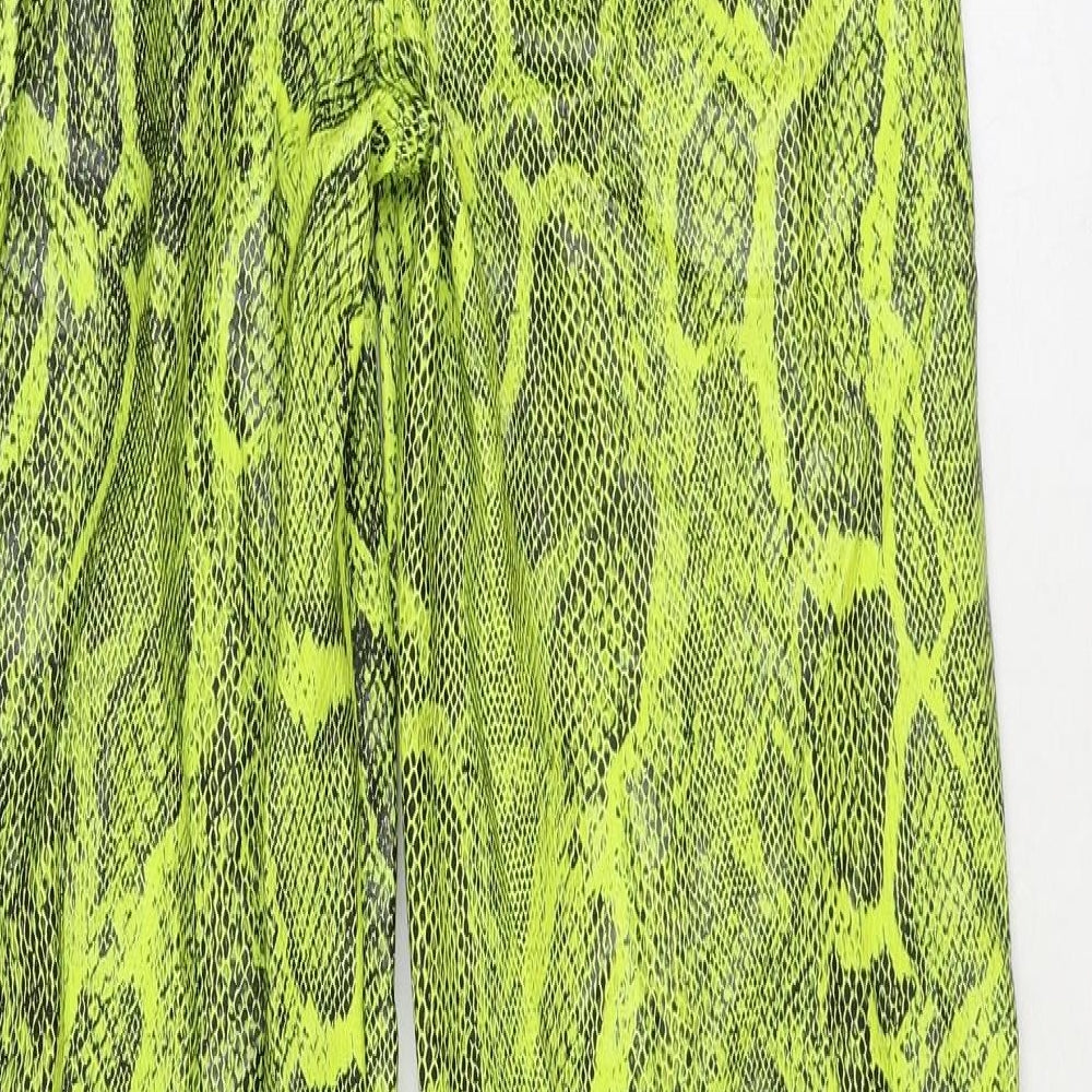H&M Womens Green Animal Print Polyester Trousers Size 8 Regular Zip - Snake Print