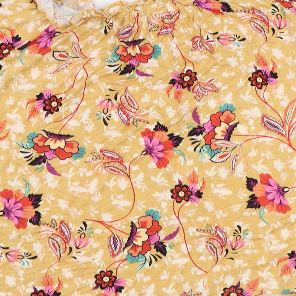 Encuentro Womens Orange Floral Polyester Basic Blouse Size S Boat Neck