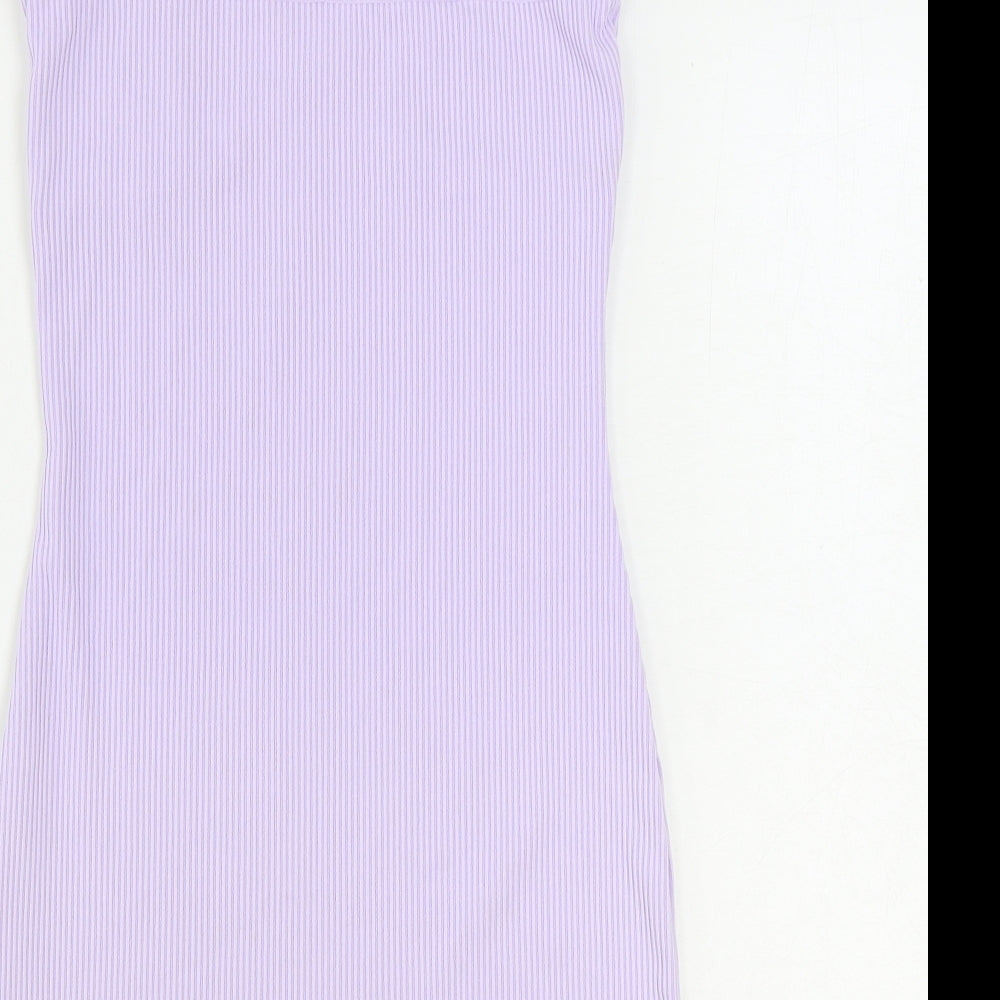 Divided by H&M Womens Purple Herringbone Polyester Slip Dress Size S V-Neck Pullover - Lace Trim