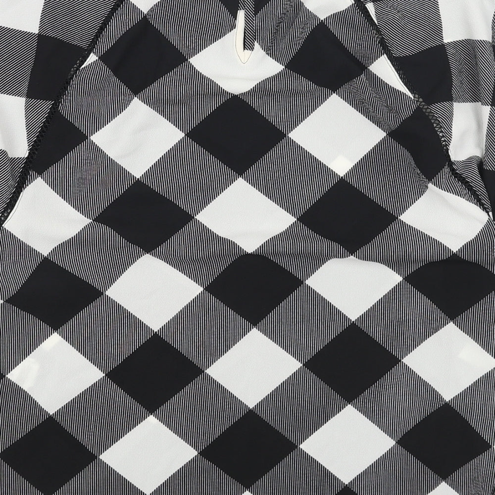 Marks & Spencer Womens White Check Polyester Basic Blouse Size 8 Boat Neck