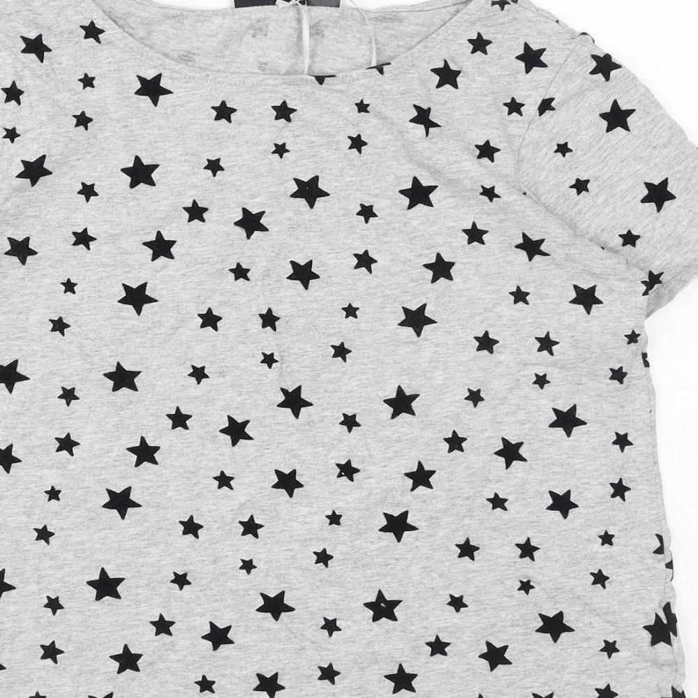 ESMARA Womens Grey Geometric Polyester Basic T-Shirt Size XS Boat Neck - Stars