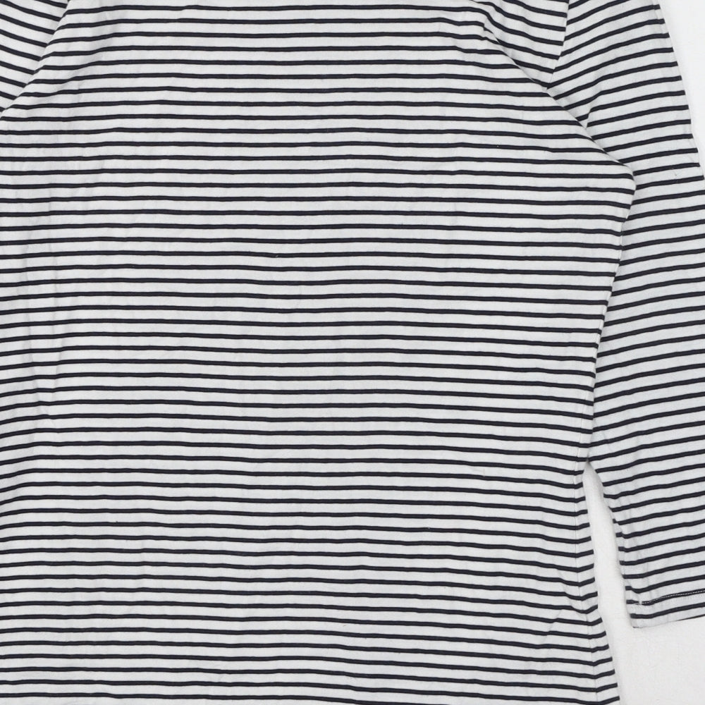 Marks & Spencer Womens White Striped Cotton Basic Blouse Size 8 Boat Neck