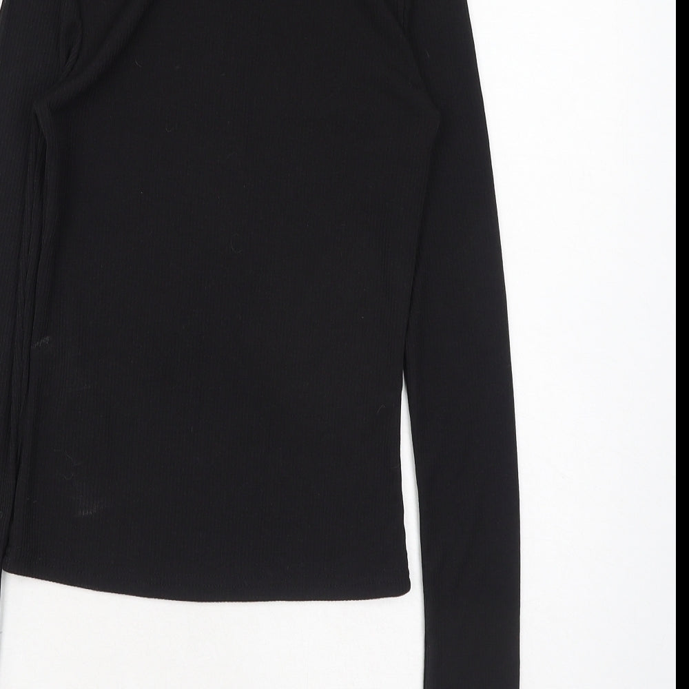 Monica Geuze Womens Black Polyester Basic Blouse Size XS Round Neck