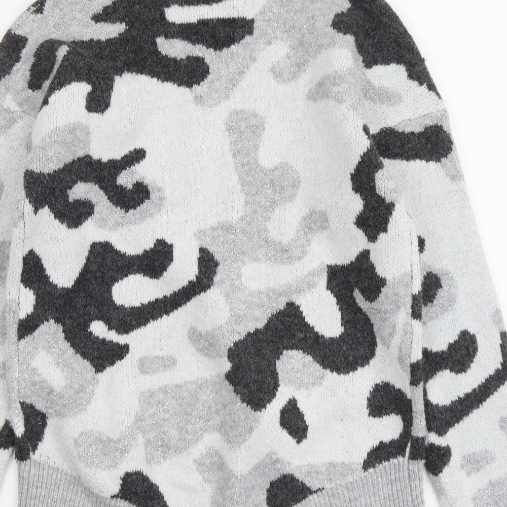 Peacocks Womens Grey Round Neck Camouflage Acrylic Pullover Jumper Size S