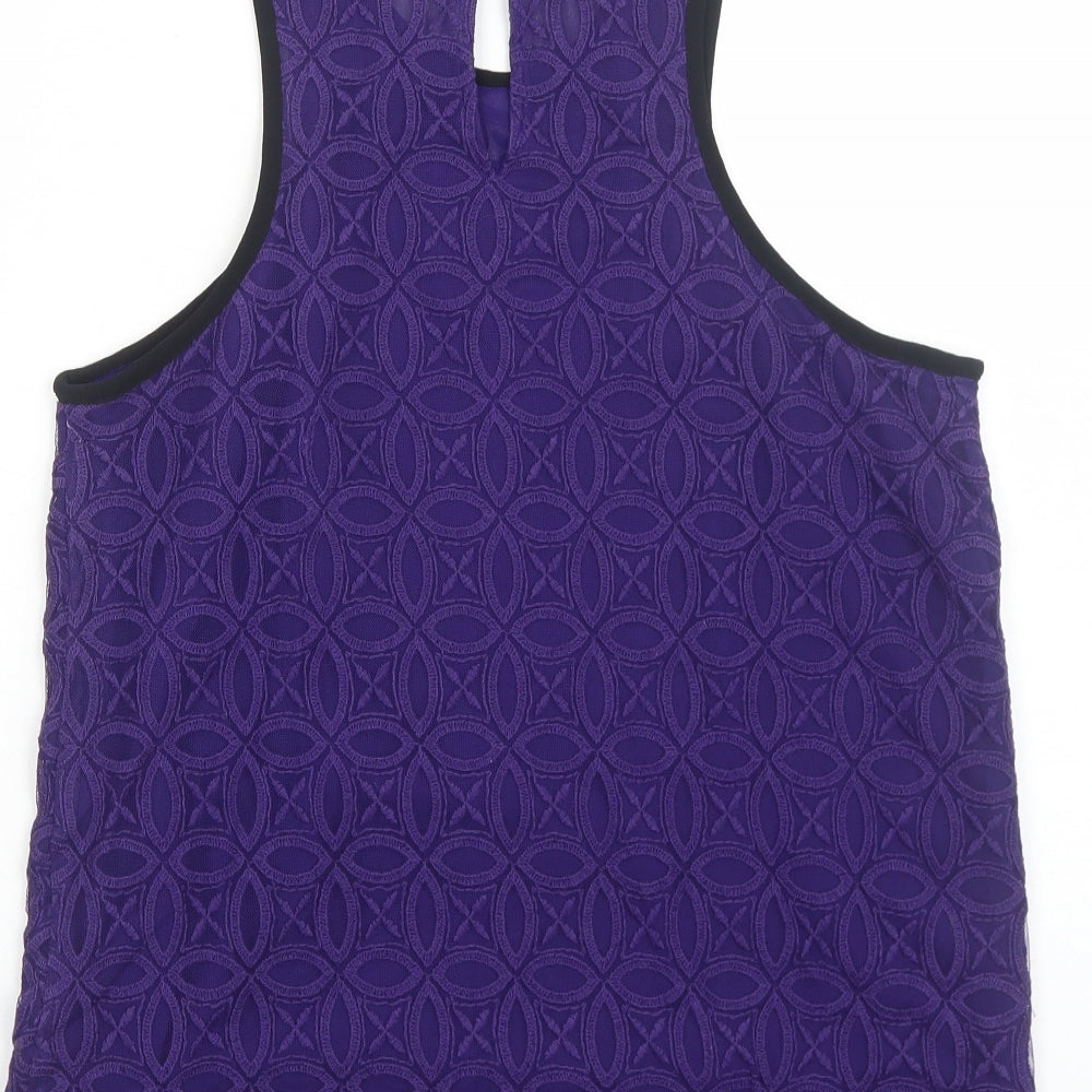 NEXT Womens Purple Geometric Polyester Basic Tank Size 14 Scoop Neck