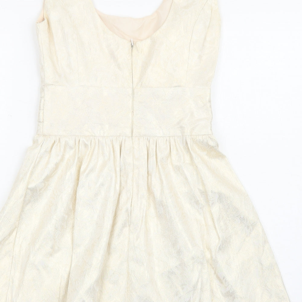 ASOS Womens Gold Polyester Fit & Flare Size 8 Scoop Neck Zip