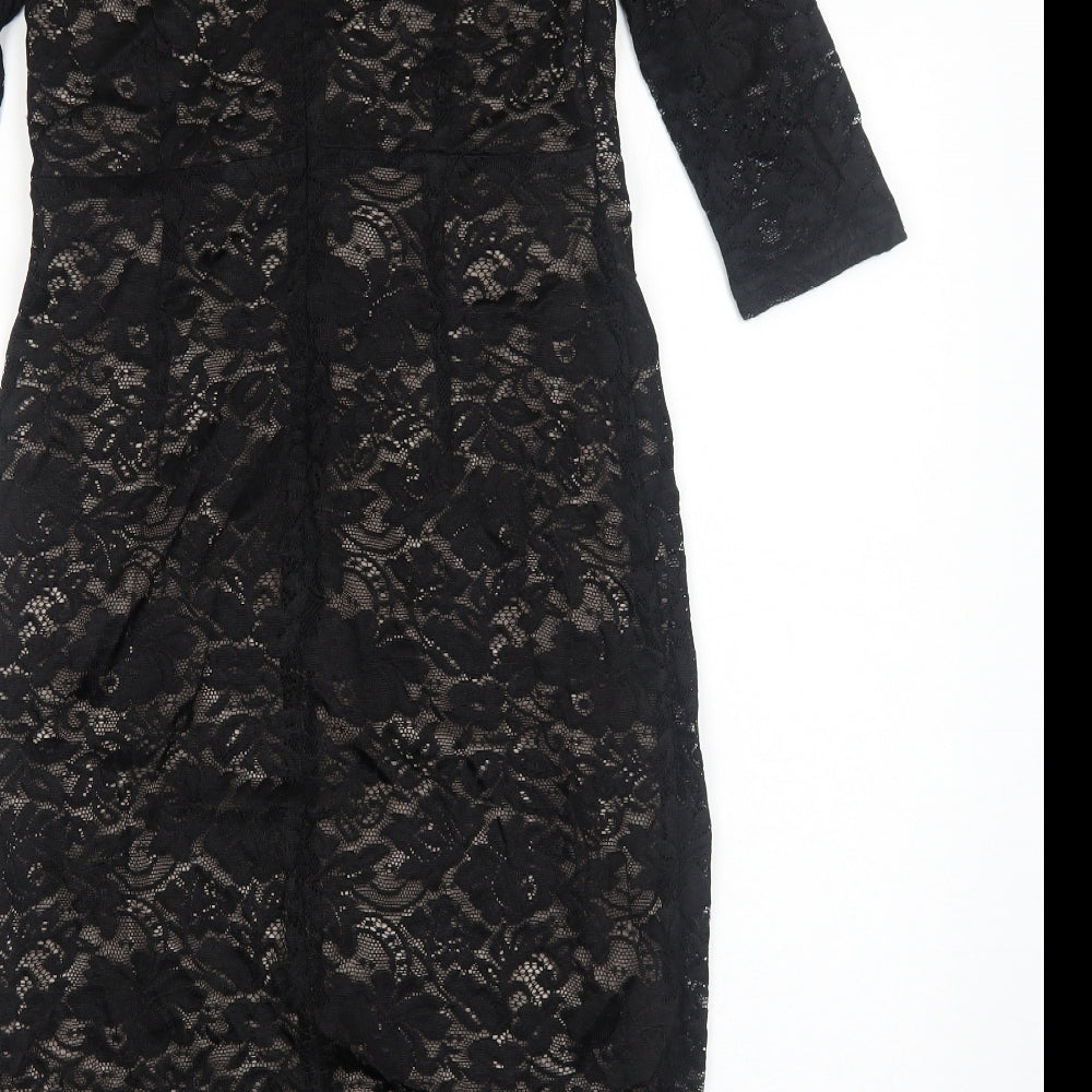 Kaliko Womens Black Floral Polyester A-Line Size 8 V-Neck Zip