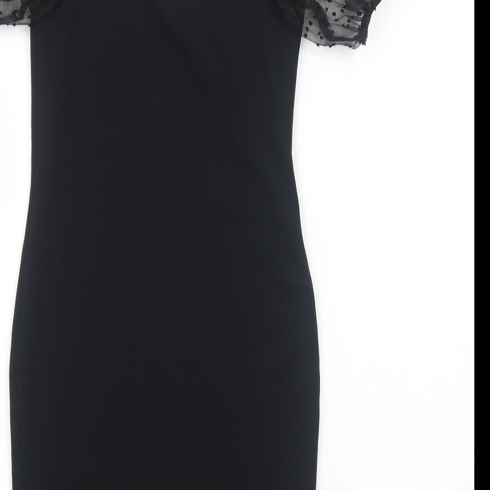 New Look Womens Black Polka Dot Viscose Bodycon Size 10 Square Neck Pullover