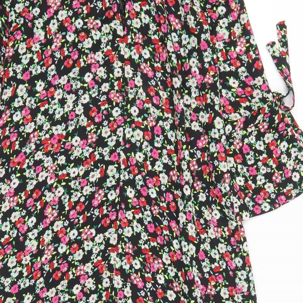 H&M Womens Black Floral Polyester A-Line Size 10 Boat Neck Pullover