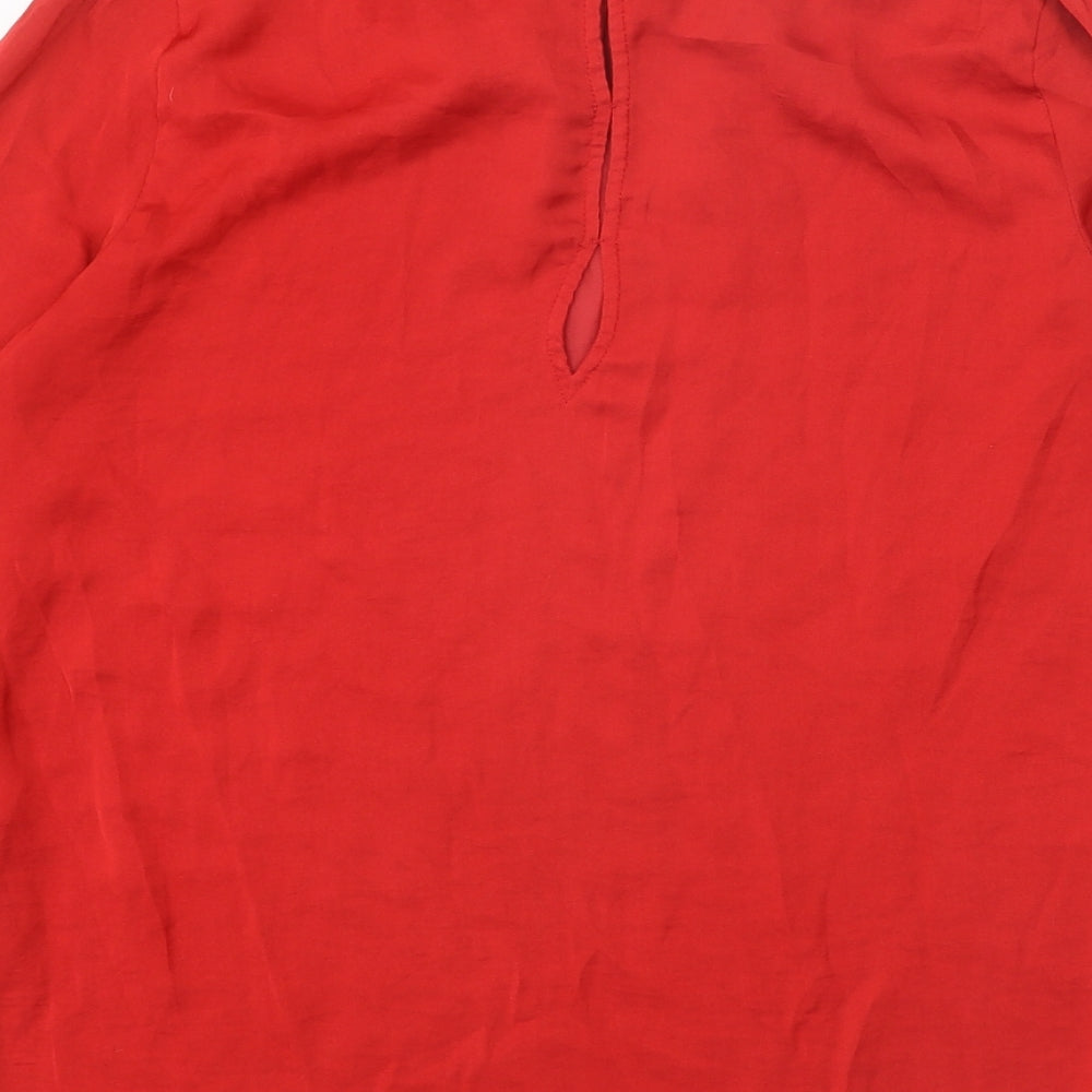 Zara Womens Red Polyester Basic Blouse Size S Round Neck
