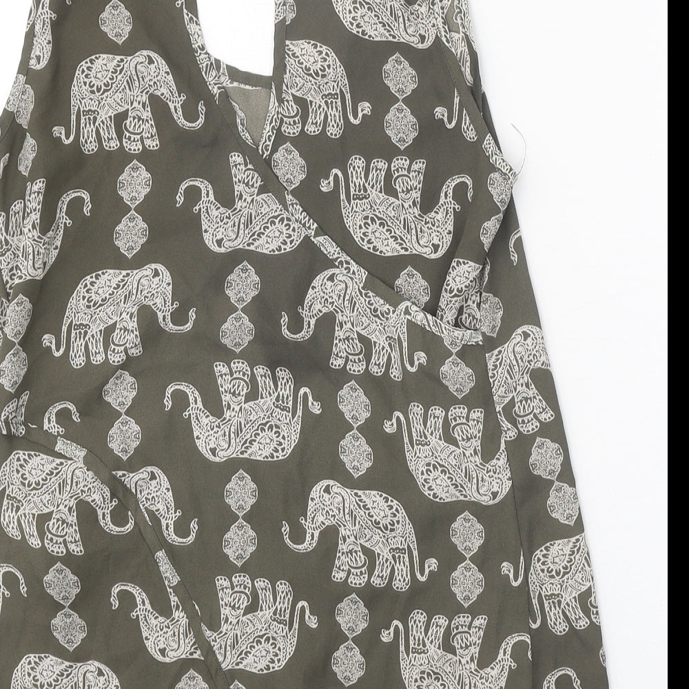 Apricot Womens Grey Geometric Polyester Basic Tank Size 8 Scoop Neck - Elephant