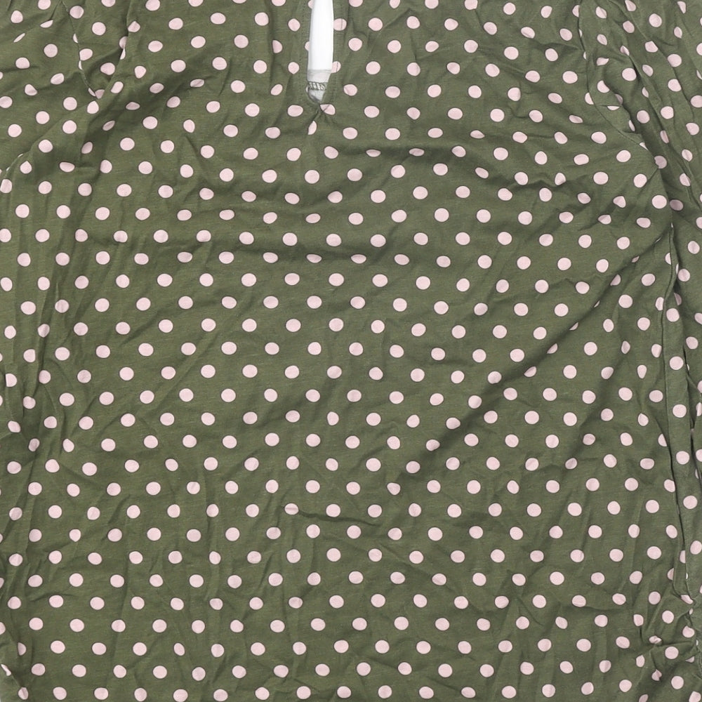EDC Womens Green Polka Dot Cotton Basic Blouse Size S Scoop Neck