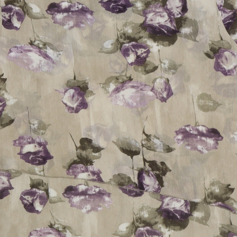 Gold Womens Grey Floral Polyester Basic T-Shirt Size 10 V-Neck