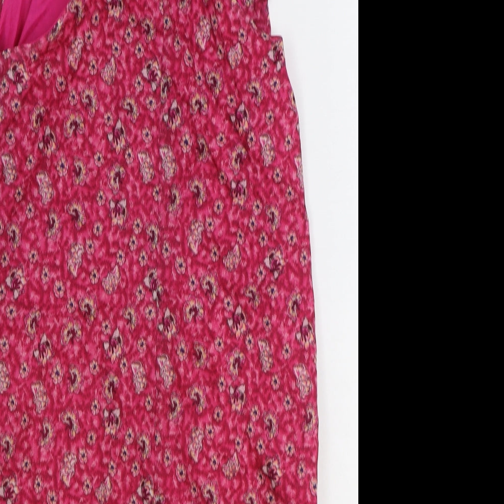 MNG Womens Pink Floral Polyester A-Line Size S Round Neck Button