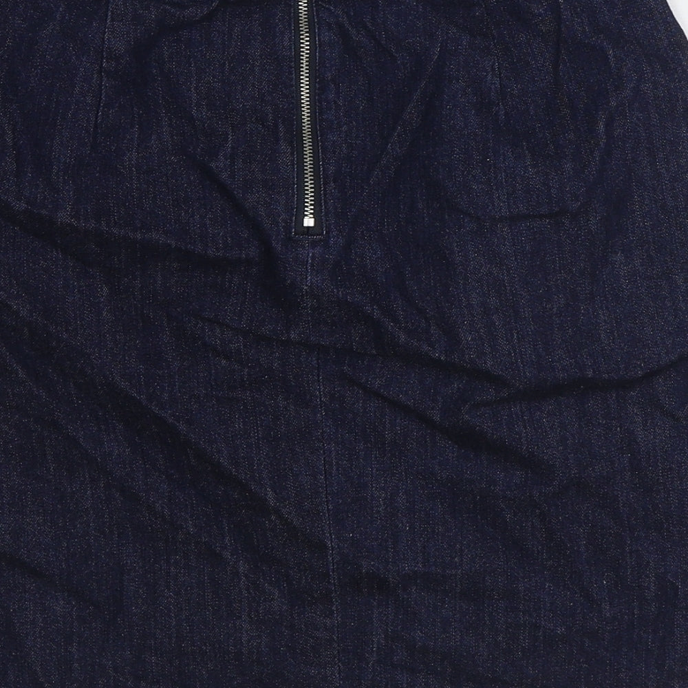Warehouse Womens Blue Cotton Straight & Pencil Skirt Size 10 Zip